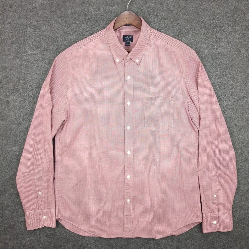 J Crew Slim Untucked Flex Washed‎ Gingham Button Down Shirt Red White Size L